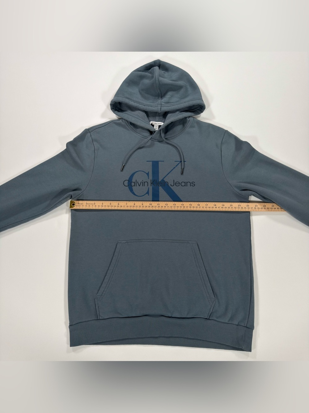 Calvin Klein Jeans Hoodie Mens M Blue Monogram Logo Fleece Pullover Sweatshirt - Picture 8 of 9
